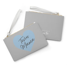 Load image into Gallery viewer, Twin Mama Grey Blue Heart Clutch Bag