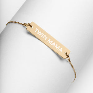 Twin Mama Engraved Silver Bar Chain Bracelet