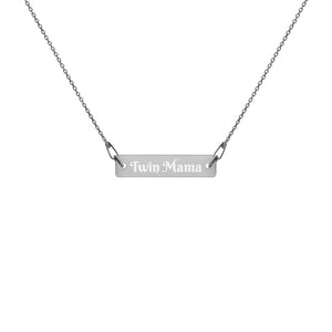 Twin Mama Engraved Silver Bar Chain Necklace
